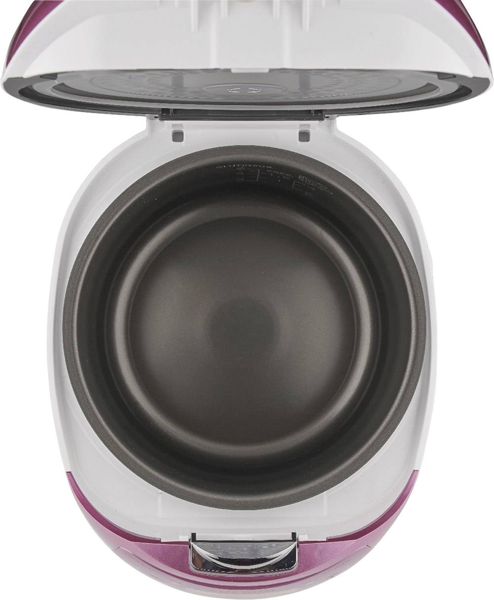 Otevřený varný hrnec s prázdnou vnitřní nádobou s nepřilnavým povrchem, focený shora.