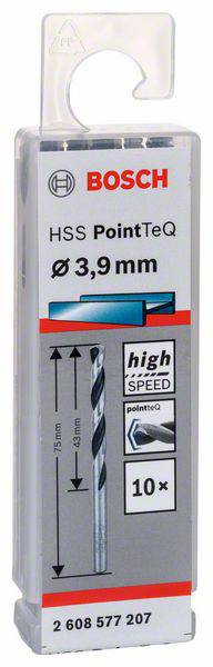 Sada vrtáků 'Bosch HSS PointTeQ', 10 kusů, průměr 3,9 mm, vhodné pro vysokorychlostní vrtání, včetně vyznačení délky.