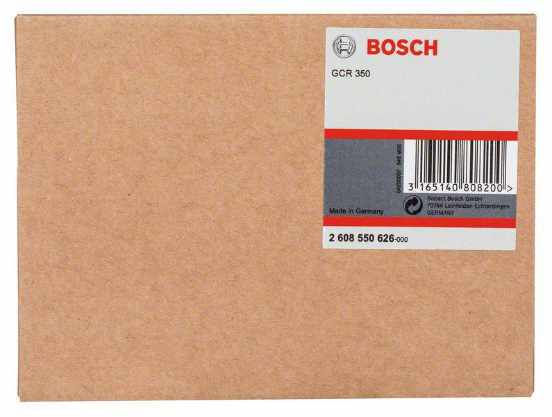 Kartonová krabice s logem Bosch v pravém horním rohu. Text na štítku: 'GCR 350' a 'Vyrobeno v Německu'. Čárový kód zobrazen.