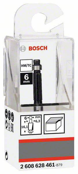 Na obalu je zobrazen drážkovací frézer Bosch. Uvádí specifikace: průměr 6 mm, vhodný pro HM/TC, s technickými výkresy.