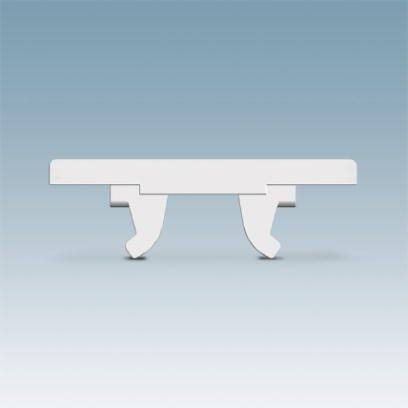 Bílá plastová spona před modrým pozadím, která se používá k upevnění nebo propojení součástí.