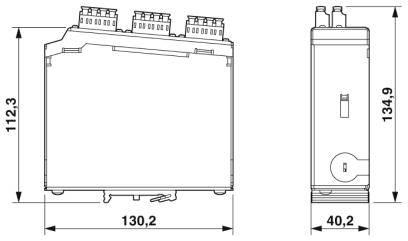 Výkres elektrického přístroje s rozměry: výška 112,3 mm, šířka 130,2 mm, hloubka 40,2 mm, celkový rozměr 134,9 mm.