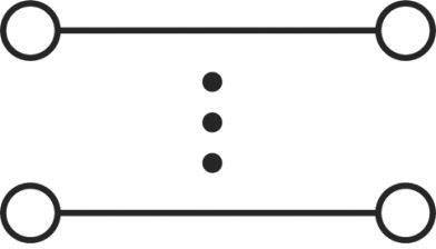 'Znázornění elektrického sériového zapojení se dvěma paralelními linkami, spojenými body uprostřed.'