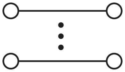 Čtyři kruhy tvoří dvě horizontální dvojice, propojené čarami. Ve středu jsou čtyři vertikální body.