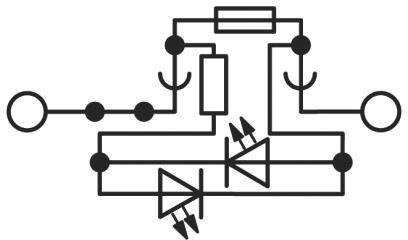 Schéma zapojení elektrického obvodu se dvěma diodami a několika spojeními symbolizujícími logické hradlo.
