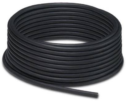 Velký svazek černého kabelu je navinut, vhodný pro elektroinstalace nebo technické aplikace.