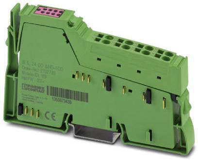 Zelená elektronická součástka s několika připojovacími body, vhodná pro průmyslové řídicí a regulační systémy. Označení CE je viditelné.