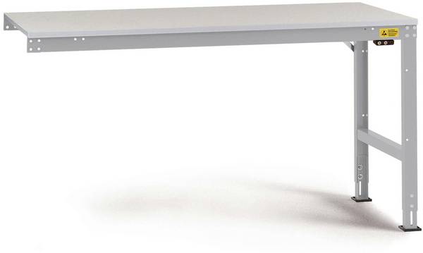 Manuflex  LU6073.9006  ESD  ESD pracovní stůl Univerzální standardní Přístavný stůl s kaučuk, Šxhxv = 1500 x 1200 x 760-870 mm    hliníkově stříbrná