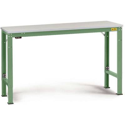 Zelený pracovní stůl se čtyřmi stabilními nohami a šedou deskou.