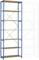 Vysoká modrá police se sedmi dřevěnými policemi. Vpravo vedle ní přerušovaný obrys další police, který ukazuje dodatečný prostor.
