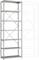 Regál se sedmi prázdnými kovovými policemi a volitelným rozšířením. Vhodný pro ukládání předmětů, rozšiřitelný pomocí dalších regálů.