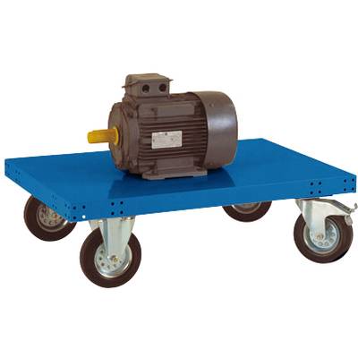 Elektromotor na modrém pojízdném vozíku se čtyřmi koly.