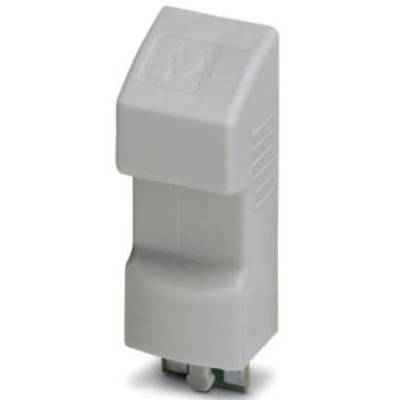 Bílý plastový kryt pro elektronické komponenty. Slouží jako ochrana a má jednoduché, obdélníkové provedení.