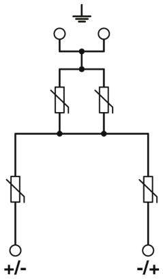 Elektrický schéma zapojení se čtyřmi spínači a symbolem uzemnění nahoře. Spínače jsou uspořádány horizontálně a vertikálně.