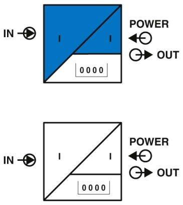 Obrázek zobrazuje dva elektrické schémata s vstupními a výstupními porty, výkonovým vypínačem a počitadlem.