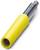 Žlutý, válcovitý nástavec tyče s kovovým šroubovým zakončením na jednom konci, pravděpodobně součást nástroje nebo příslušenství.