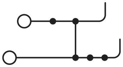Diagram s čarami a body, který zobrazuje jednoduchou schematickou reprezentaci propojení nebo vztahů.