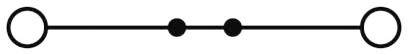 Horizontální čára se dvěma velkými kruhy na koncích a dvěma malými kruhy uprostřed.