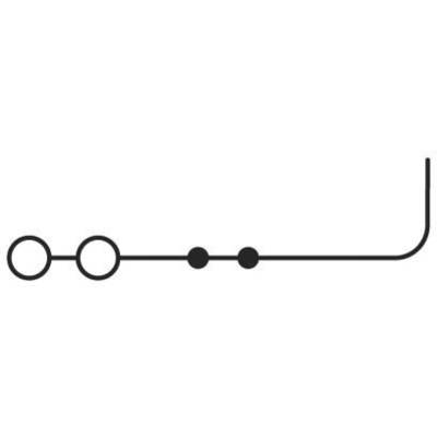 Jednoduchý diagram zobrazuje vodorovnou linii se dvěma černými a jedním bílým bodem na začátku, která se na konci lomí nahoru.