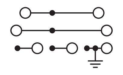 Obrázek zobrazuje elektrické schéma se třemi paralelně zapojenými vodiči, které vedou k uzemňovacím symbolům.