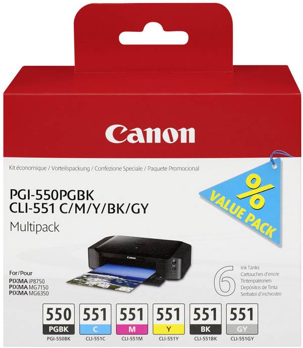 Canon Ink PGI-550PGBK/CLI-551 Multipack originál kombinované balení foto černá, azurová, purppurová, žlutá, černá, šedá 6496B005