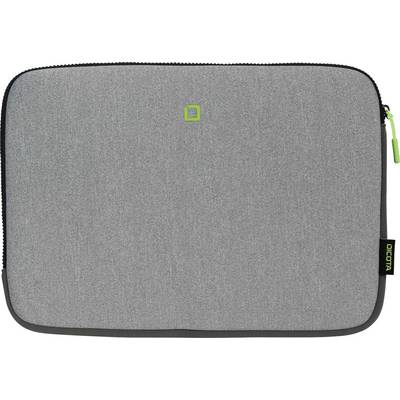 Šedý ochranný obal na laptopy se zeleným zipem a malým čtvercovým logem nahoře.
