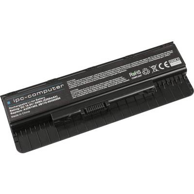 Černý lithium-iontový akumulátor pro notebooky s bílými specifikacemi na horní straně, značka 'ipc-computer', kapacita 5200mAh.