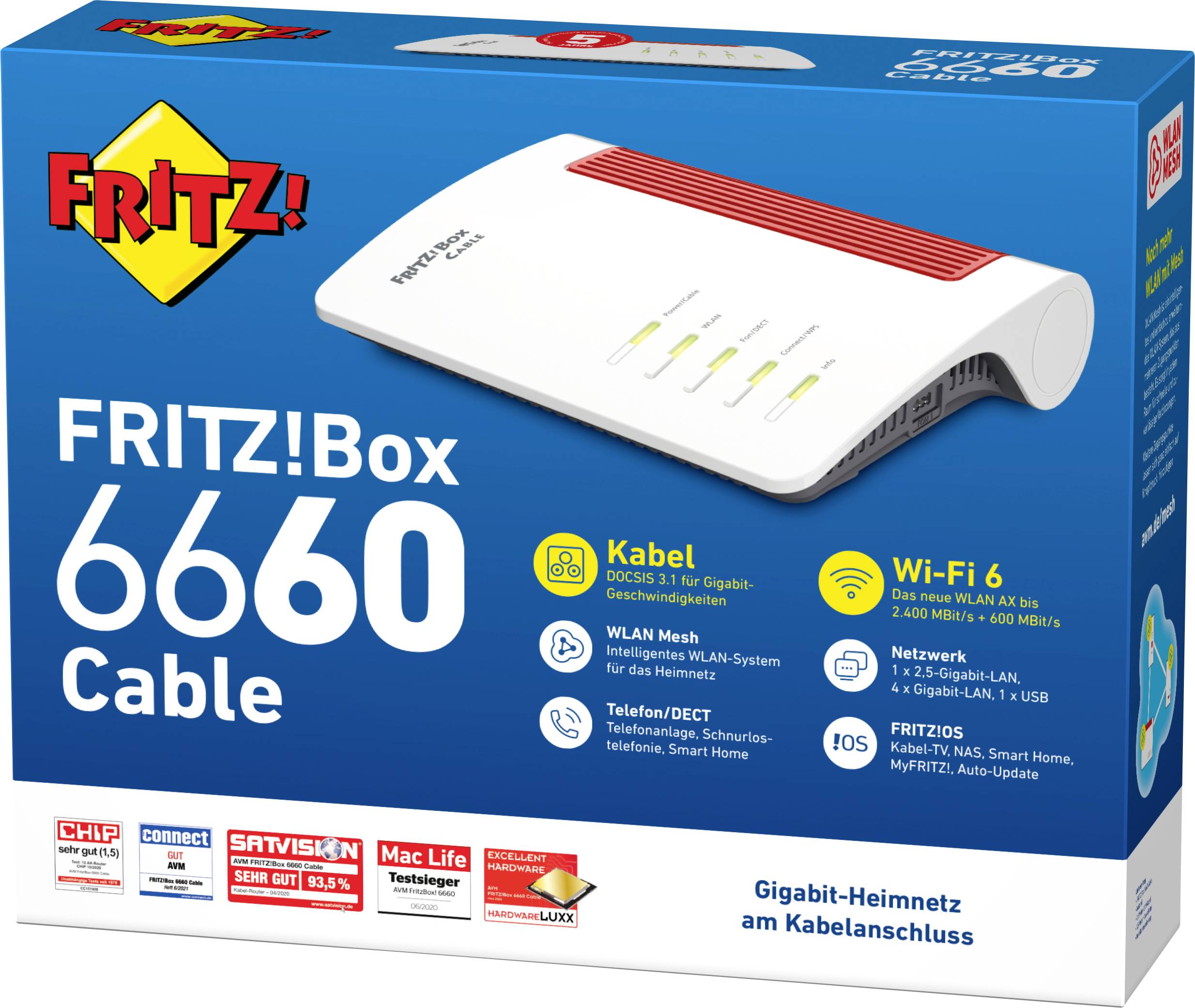 FRITZ! FRITZ!Box 6660 Cable Wi-Fi router s modemem Integrovaný modem: kabel, 2.4 GHz, 5 GHz, 2.4 GBit/s-4