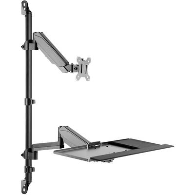 Ergonomický držák monitoru a laptopu pro vertikální uchycení na tyč, ideální pro optimalizaci prostoru v kanceláři.