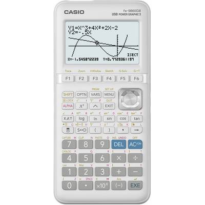 Grafický kalkulátor zobrazuje dva funkční předpisy, 'y1=x^3+3x^2+2x-2' a 'y2=-.5x', na obrazovce s jedním průsečíkem.