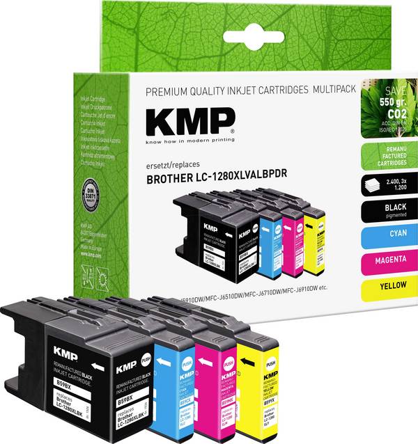 KMP Ink náhradní Brother LC-1280XLBL, LC-1280XLC, LC-1280XLM, LC-1280XLY kompatibilní kombinované balení černá, azurová, purppurová, žlutá B59VX 1524,4005