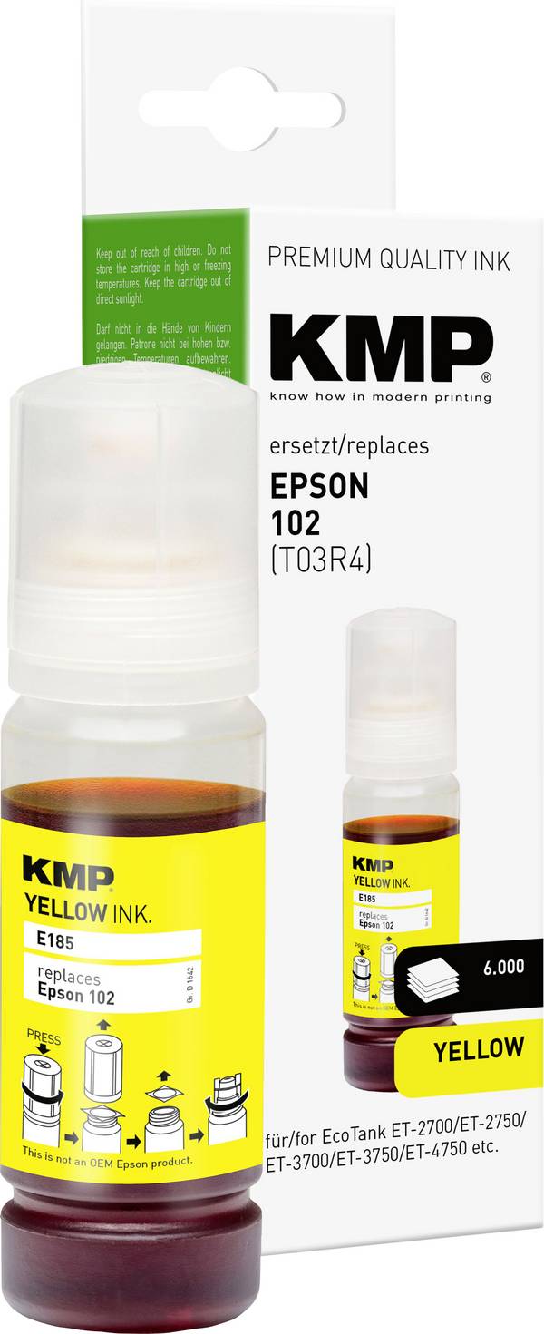KMP Ink refill náhradní Epson 102, T03R4 kompatibilní  žlutá 70 ml E185 1642,0009