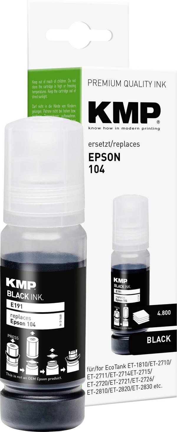 KMP Ink refill náhradní Epson 104, T00P1 kompatibilní  černá 70 ml E191 1648,0001