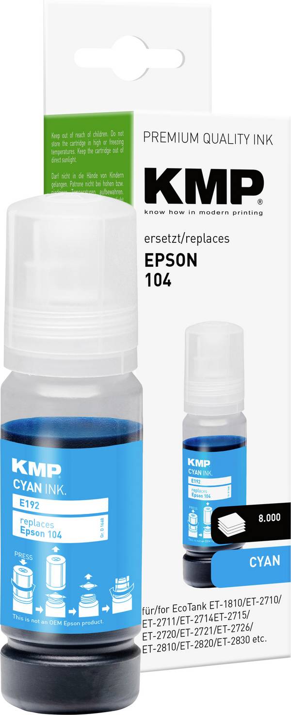 KMP Ink refill náhradní Epson 104, T00P2 kompatibilní  azurová 70 ml E192 1648,0003