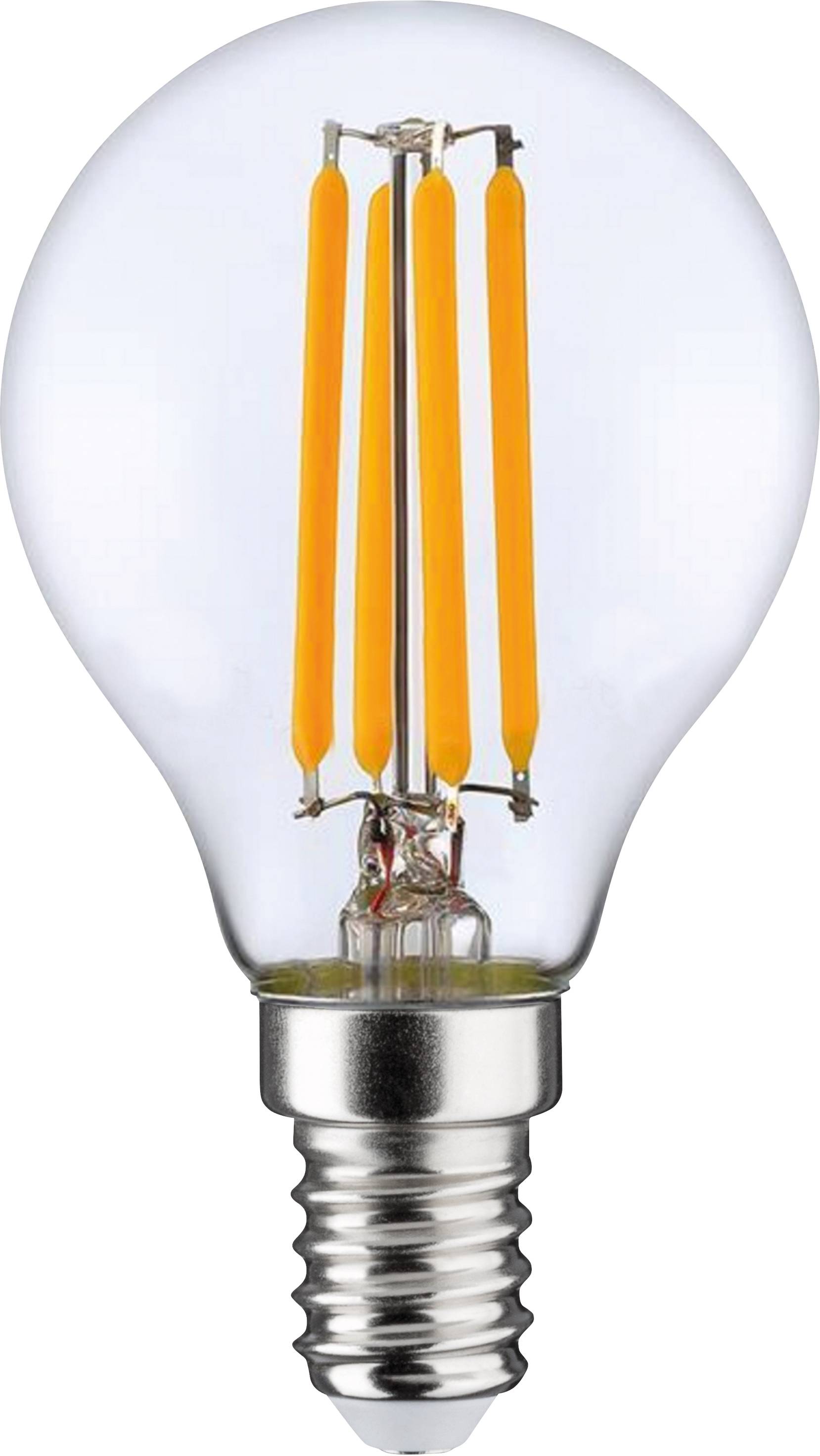 LED žárovka s LED vlákny, patice E14, čiré sklo.