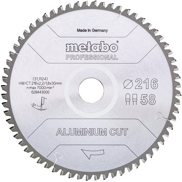 Metabo ALUMINIUM CUT PROFESSIONAL 628443000 pilový kotouč   216 x 30 x 1.8 mm Počet zubů (na palec): 58 1 ks