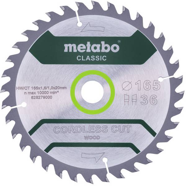 Metabo CORDLESS CUT WOOD CLASSIC 628279000 pilový kotouč   165 x 20 x 1 mm Počet zubů (na palec): 36 1 ks