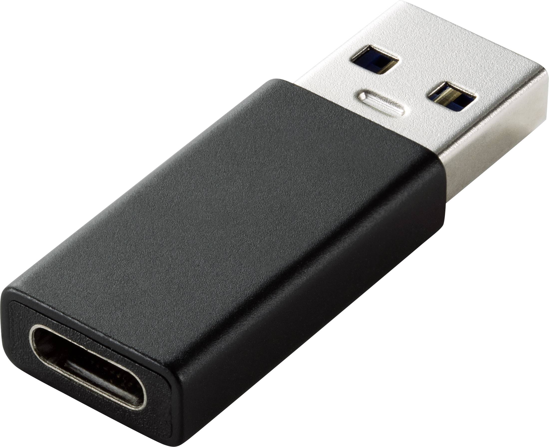 USB adaptér s černým tělem, který převádí z USB-A na USB-C. Kompaktní a vhodný pro propojení zařízení.