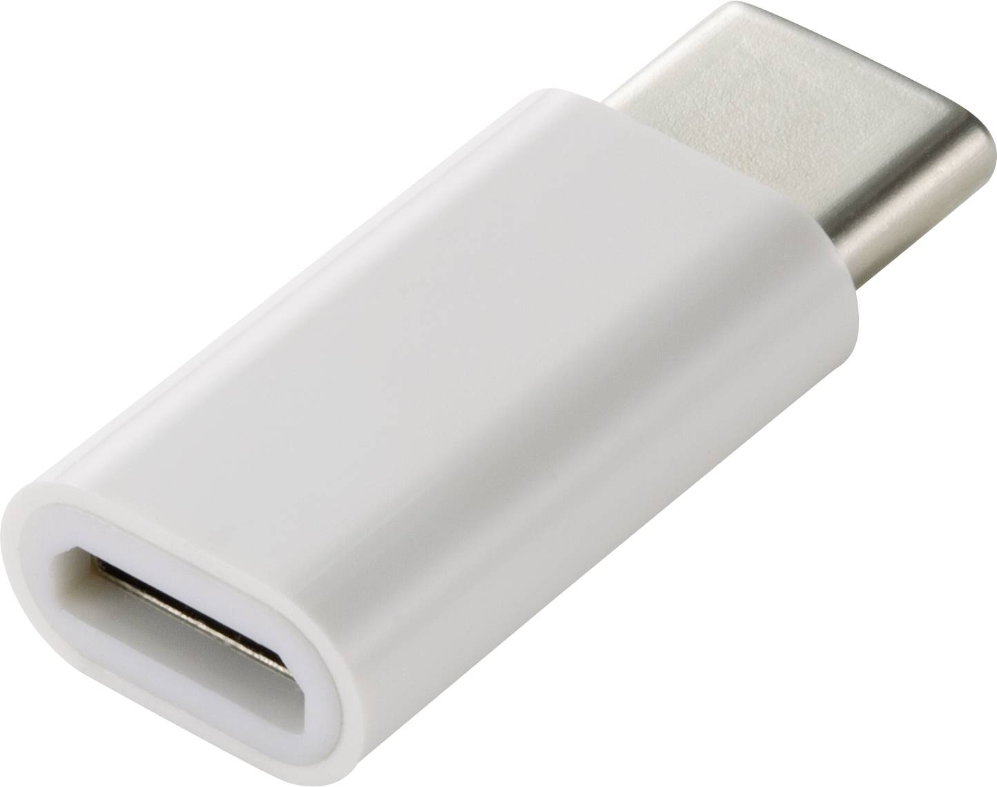 Bílý USB-C adaptér s USB-C konektorem a USB-A zásuvkou. Slouží k připojení starších zařízení k moderním portům.