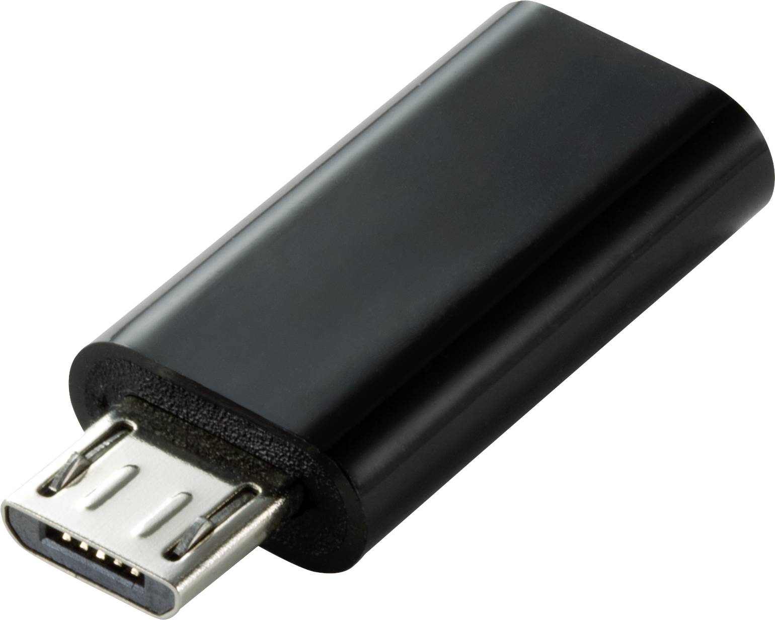 Černý USB-C adaptér s kompaktním designem, vhodný pro propojení zařízení s různými typy konektorů.