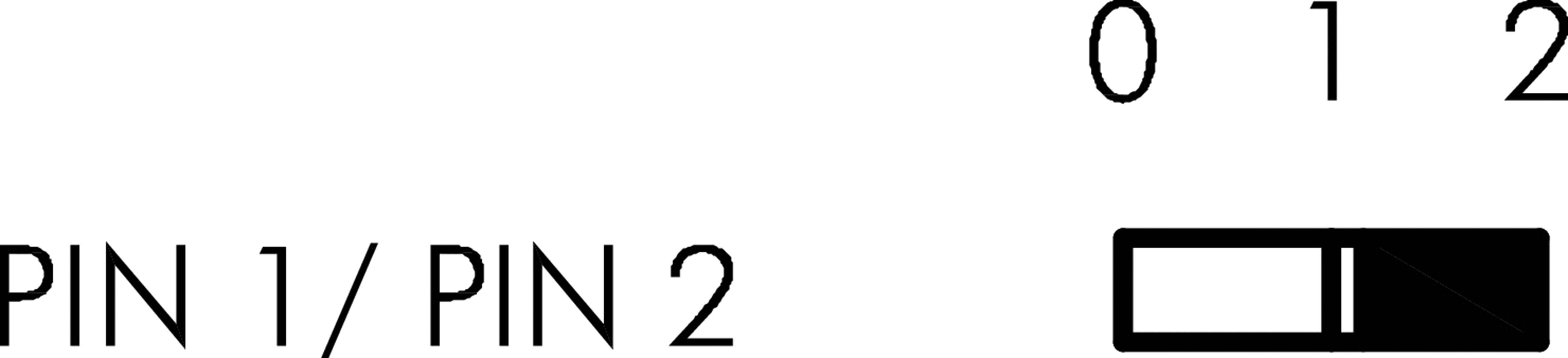 PIN 1 / PIN 2 a numerický displej '0 1 2' s posuvným ovladačem nastaveným do polohy 1.