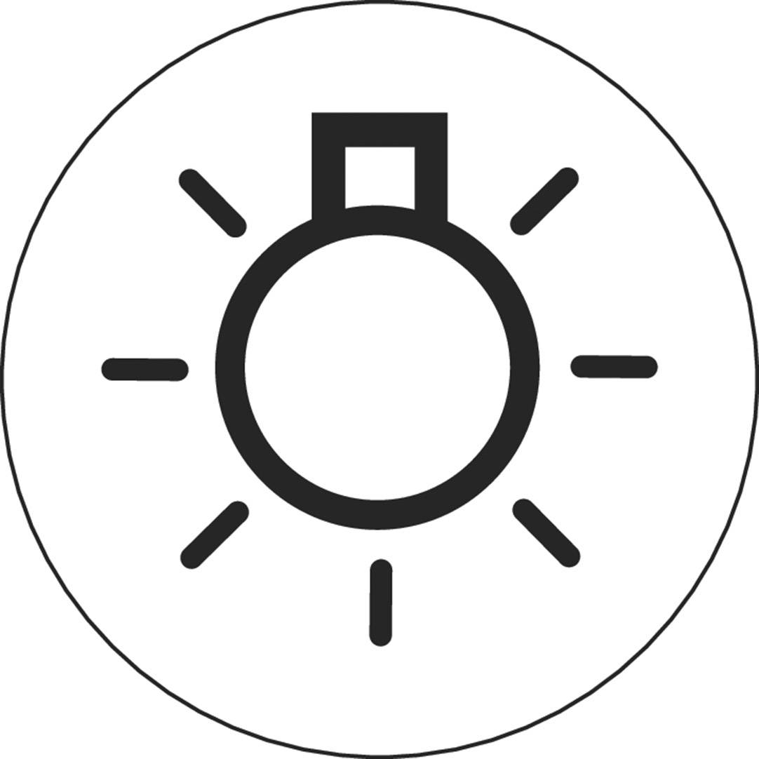 Symbol slunce nebo lampy, které obvykle představuje jas nebo osvětlení.