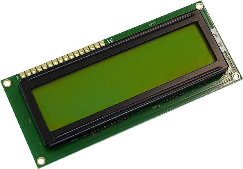 LCD displej se zeleným podsvícením a 16 připojovacími kolíky.