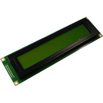 Zelený LCD displej na černém rámu. Obdélníkový tvar, vhodný pro elektronické aplikace k zobrazování informací.