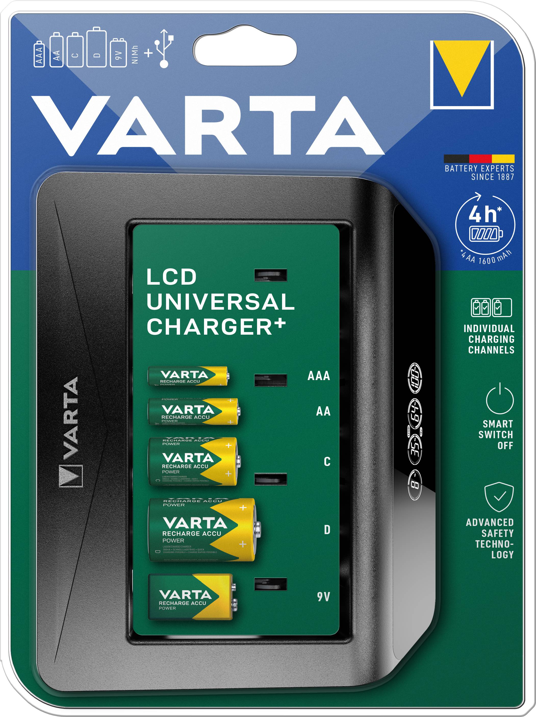 Varta LCD Universal Charger+ nabíječka akumulátorů NiMH AAA, AA, malé mono, velké mono, 9 V-2