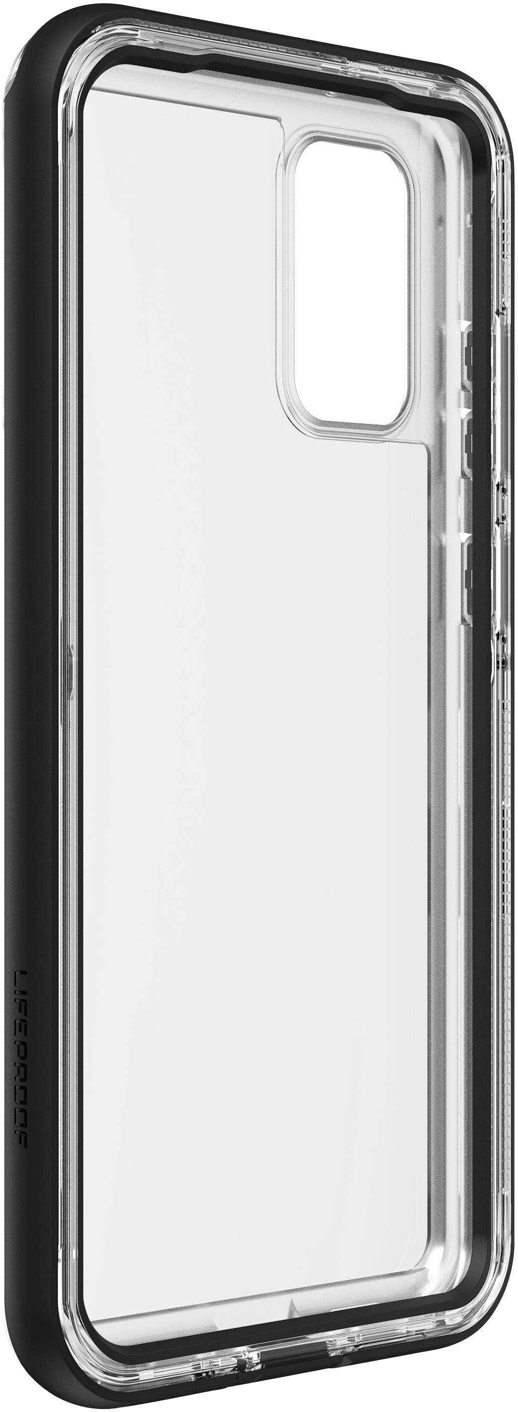 Průhledný mobilní kryt s černým lemováním, vhodný pro model s velkým prostorem pro fotoaparát. Ochrana před nárazy a škrábanci.