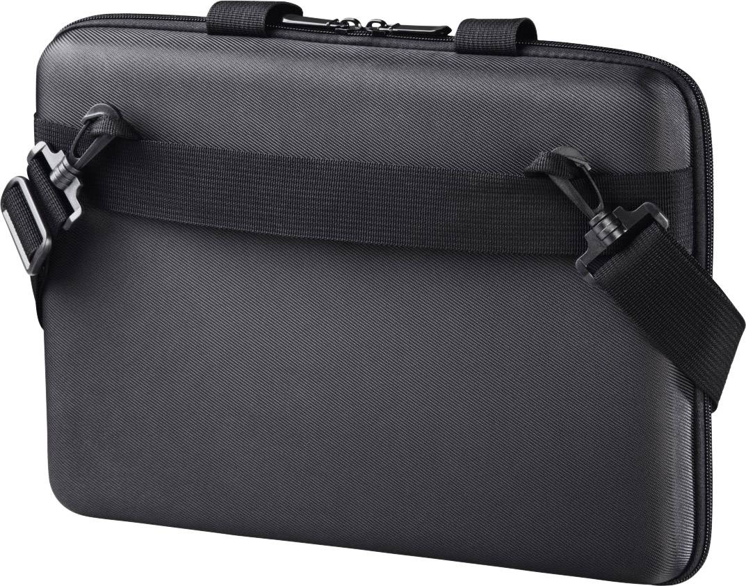 Černá obdélníková brašna na notebook s popruhem a zipem, vhodná pro bezpečnou přepravu notebooku.