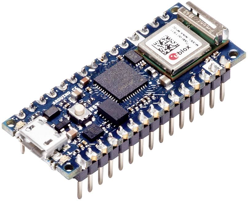Mikrořadičová deska s několika konektory, čipy a modulem U-Blox, vhodná pro elektronické projekty a aplikace internetu věcí (IoT).