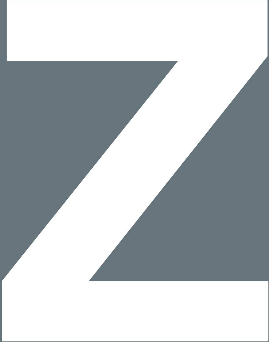 Písmeno 'Z' v bílé barvě na tmavě šedém pozadí.