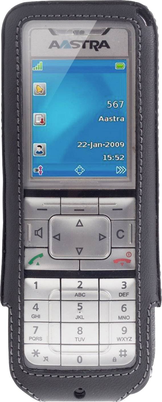 Mobilní telefon s displejem zobrazuje datum 22. ledna 2009 a čas 15:52. Nahoře je napsáno 'Aastra'.
